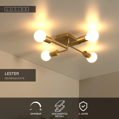 Lucide LESTER - Deckenleuchte - 4xE27 - Mattes Gold / Messing - USP